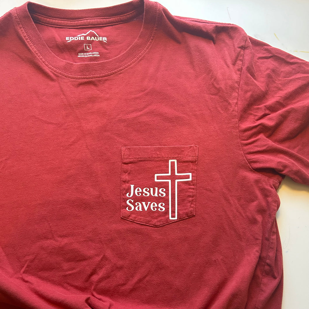 Large Jesus Saves pocket tee